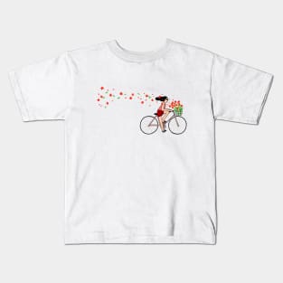 Girl Cycling with Flowers Kids T-Shirt